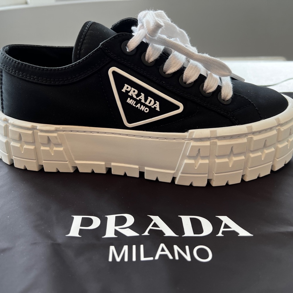 Prada Double Wheel Nylon Gabardine Sneakers [Size: 37 (US 7)]